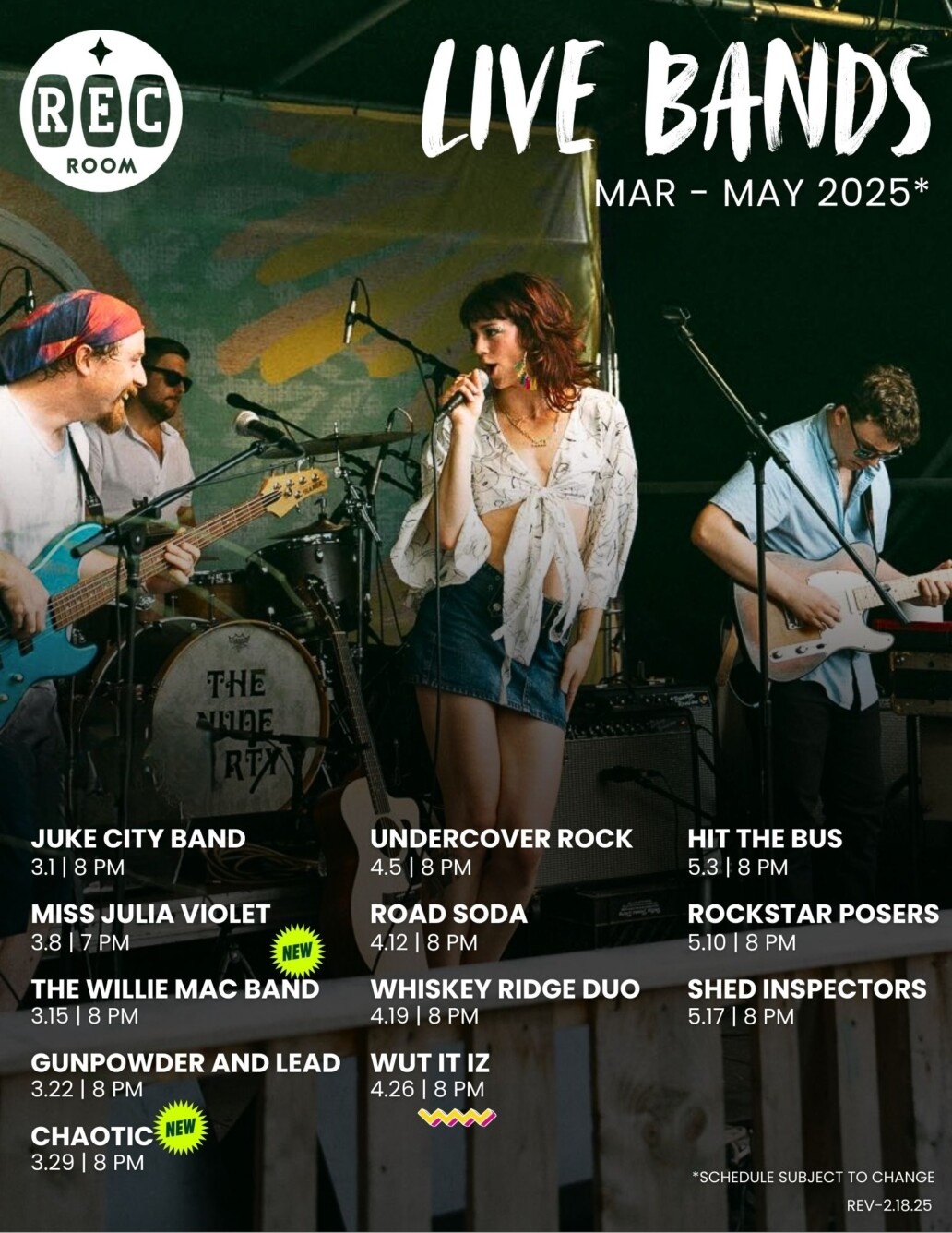 Live bands March - May 2025